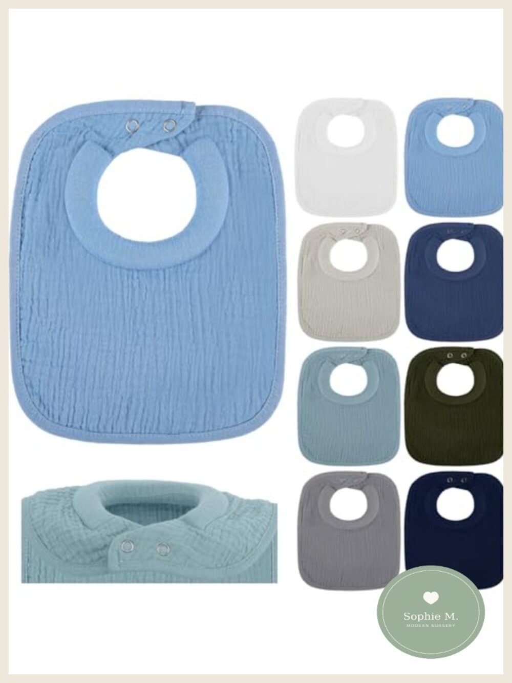 8-Piece Padded Cotton Baby Bibs Set Adjustable Feeding Drool Bibs for Newborns